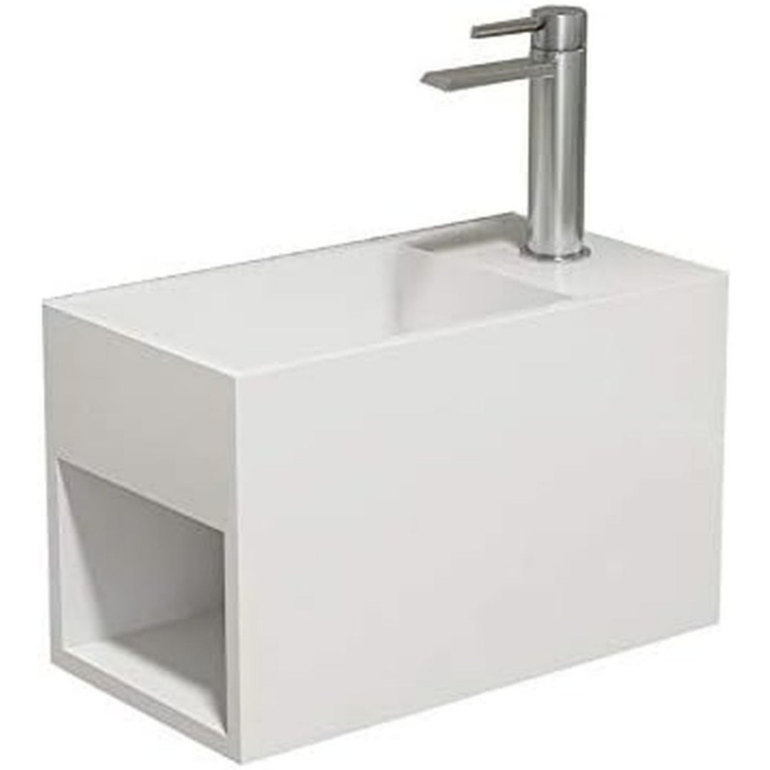 wandwaschbecken pb2046 aus mineralguss solid stone mit seitlichem ablagefach - 33 x 18 x 205 cm - weiss matt