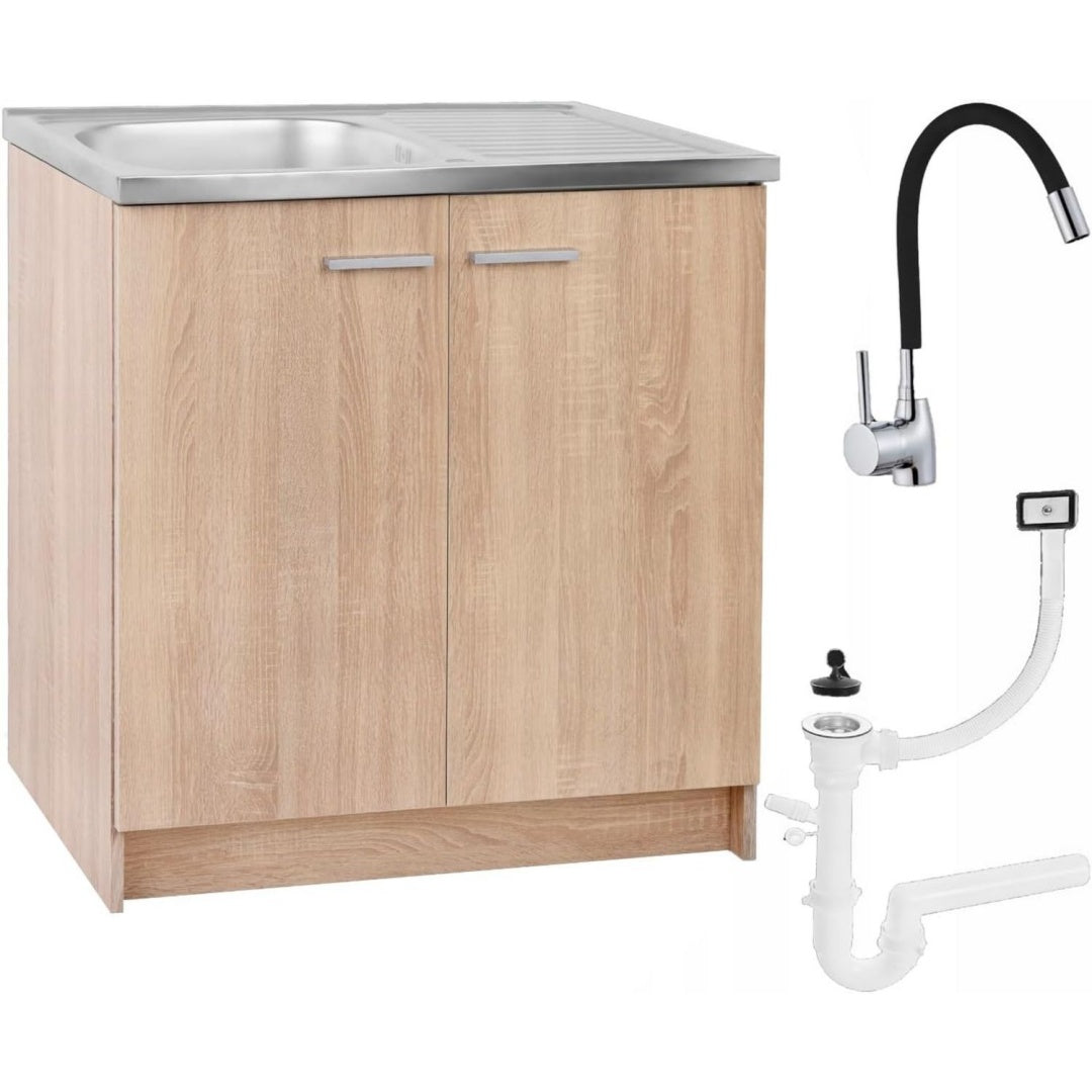 spuelenschrank kuechenschrank 80cm sonoma spuele abtropf armatur schwarz elastisch xxl standschrank 46cm tiefe siphon geschirrspueler komplett montagefertig