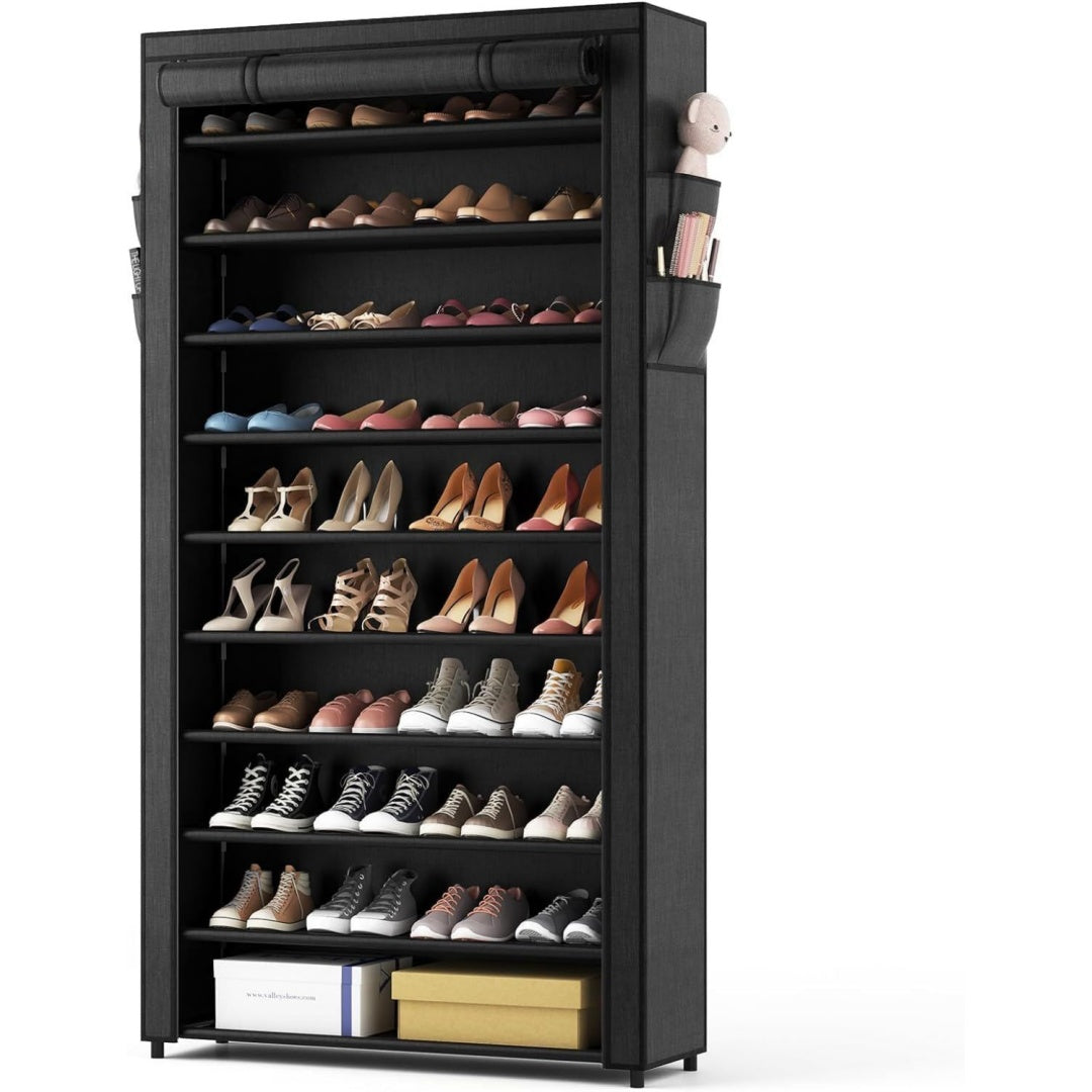 vicye schuhregal 11 ebenen schuhschrank hoch fuer 50 paare schuhe schuhaufbewahrung mit staubdichtem ueberzug schuh-organizer metallgestell schwarz fuer flur wohnzimmer