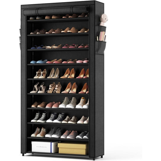 vicye schuhregal 11 ebenen schuhschrank hoch fuer 50 paare schuhe schuhaufbewahrung mit staubdichtem ueberzug schuh-organizer metallgestell schwarz fuer flur wohnzimmer