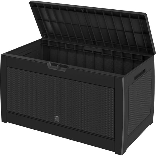 casaria trolley gartenbox wetterfest 310l anthrazit 119x48cm aufbewahrungsbox mit rollen ultraviolett-bestaendig handgriff gasdruckfeder wetterfest fuer pool geeignet anthrazit