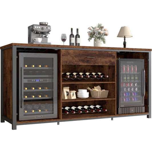 lvb 180cm industrial schwarz weinbarschrank barschrank aus holz metall mit platz fuer einen kuehlschranknicht enthalten mit schubladen und regal fuer extra stauraum ideal fuer kueche und esszimmer