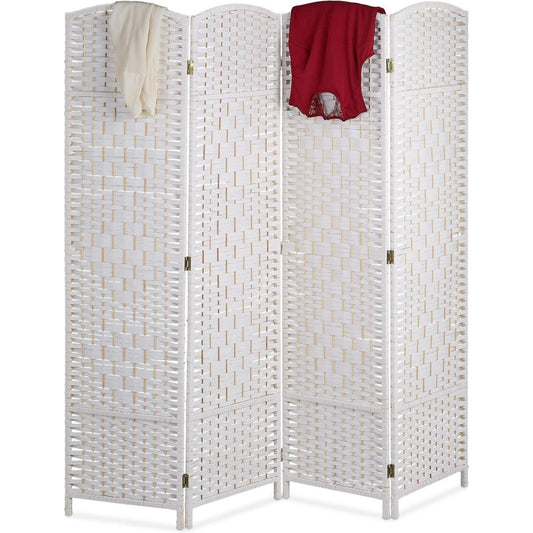 relaxdays paravent raumteiler hxb 170 x 160 cm faltbarer raumtrenner 4-teiliger sichtschutz holz papierseil weiss