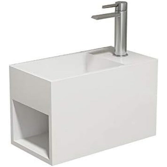 wandwaschbecken pb2046 aus mineralguss solid stone mit seitlichem ablagefach - 33 x 18 x 205 cm - weiss matt