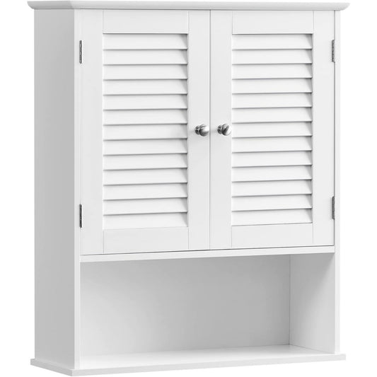 badezimmerschrank wandschrank mit lamellentueren 20 x 60 x 70 cm medizinschrank mit verstellbarem einlegeboden und offenem fach weiss bbc27wt