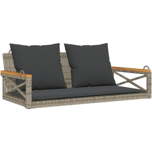 vidaxl haengebank mit kissen grau 109x62x40 cm poly rattan