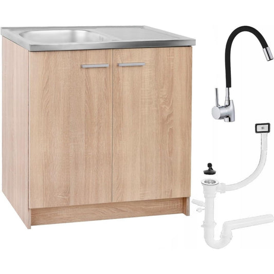spuelenschrank kuechenschrank 80cm sonoma spuele abtropf armatur schwarz elastisch xxl standschrank 46cm tiefe siphon geschirrspueler komplett montagefertig